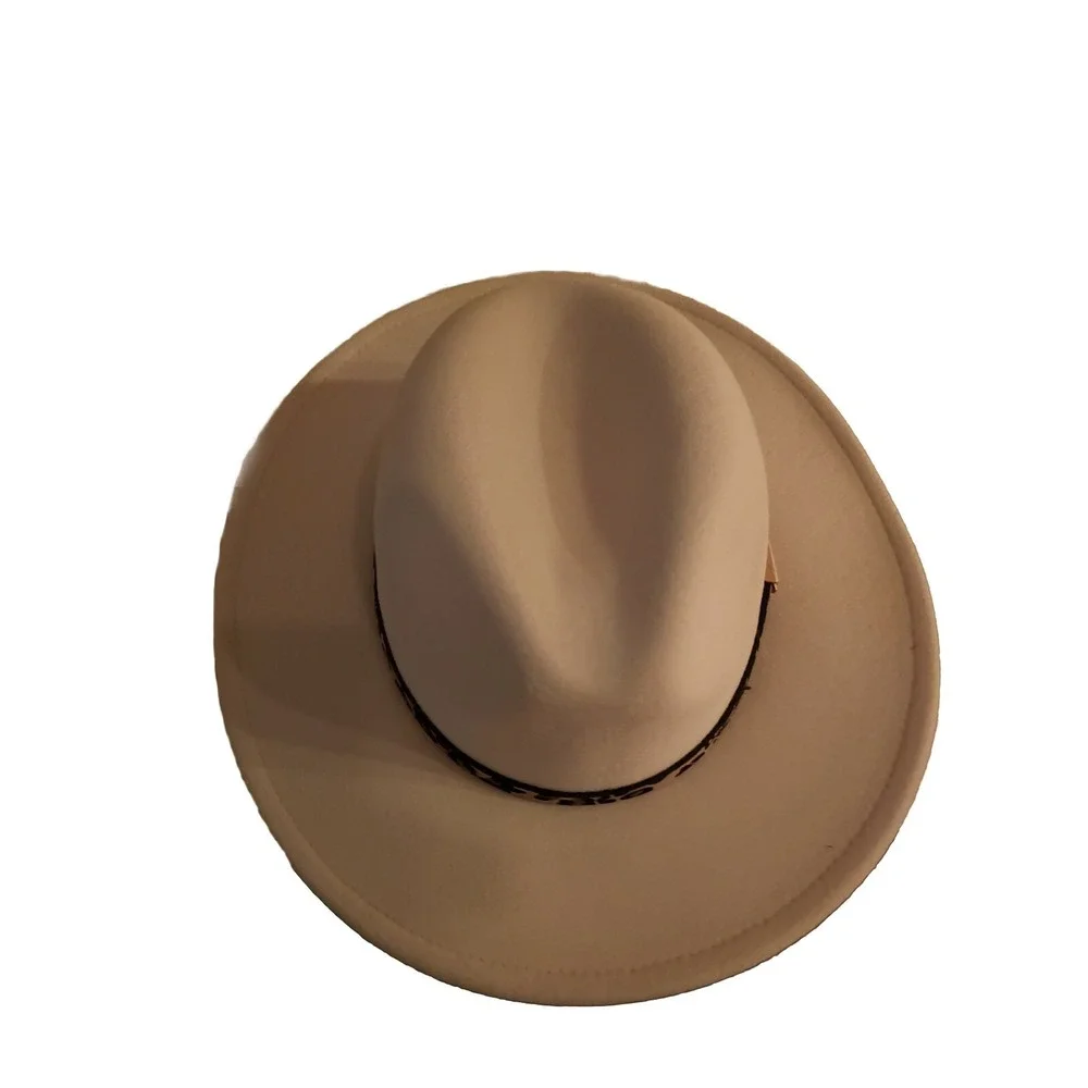 New Mud Pie Women's Fedora Hat Cream Felt, Leopard Band Western Style Adjustable